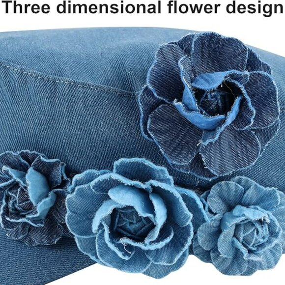 Womens Denim Hat Baseball Hat‎ Blue w Floral Pattern Boho Y2K main image 5